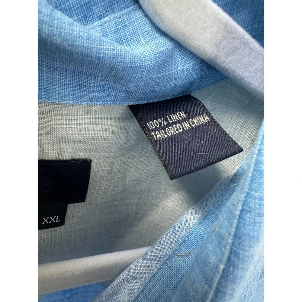 Nat Nast 100% Linen Shirt Men's XXL Blue Pleated American Fit Button Up Resort - Picture 4 of 8